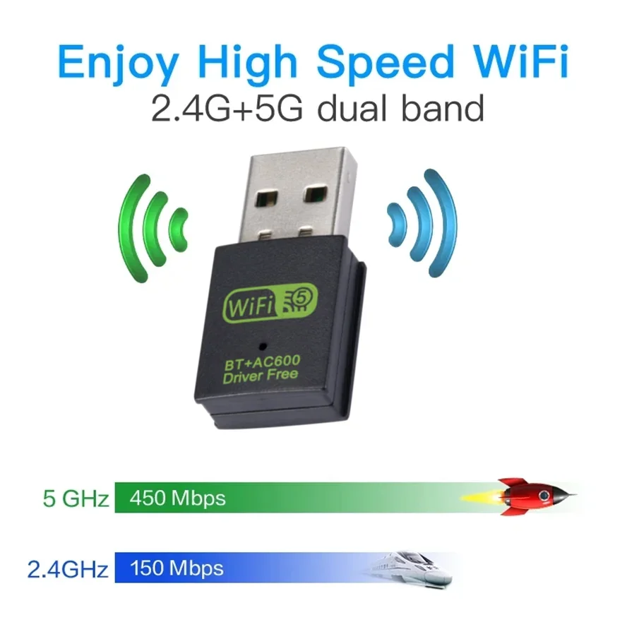 600Mbps USB WiFi Bluetooth Adapter Dual Band 2.4 5.8Ghz Wireless External Network Receiver USB WiFi Dongle for PC Laptop Desktop