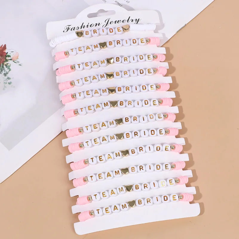 12Pcs Boho Wedding Team Bride Bracelets Bridal Shower Bachelorette Party Decoration Favors Bridesmaid Gifts Wedding Supplies