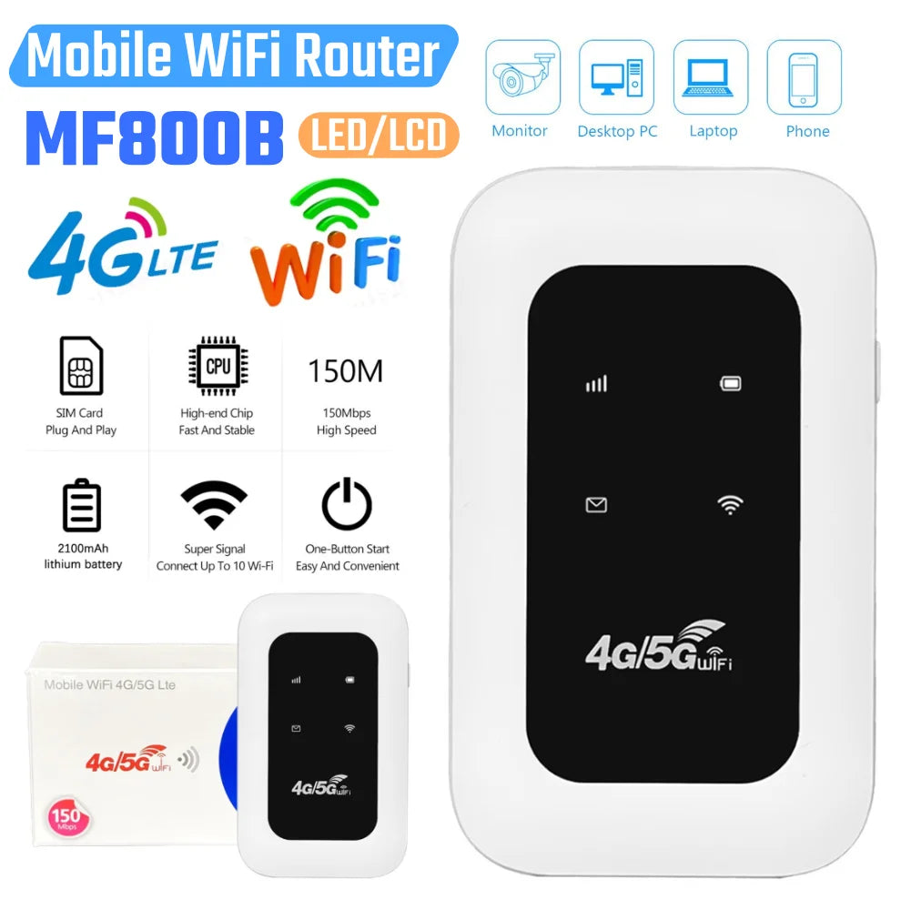 MF800B 4G SIM Card Router LTE Mobile WiFi Router with SIM Card Slot 150Mbps Mini Outdoor Hotspot 2100mAh Wireless Wifi Modem