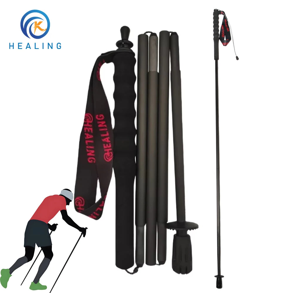 Carbon Fiber 5-Section Hiking Stick Portable Lightweight Clibming Pole Outdoor Foldable Trekking Pole Camping City Walking Stick