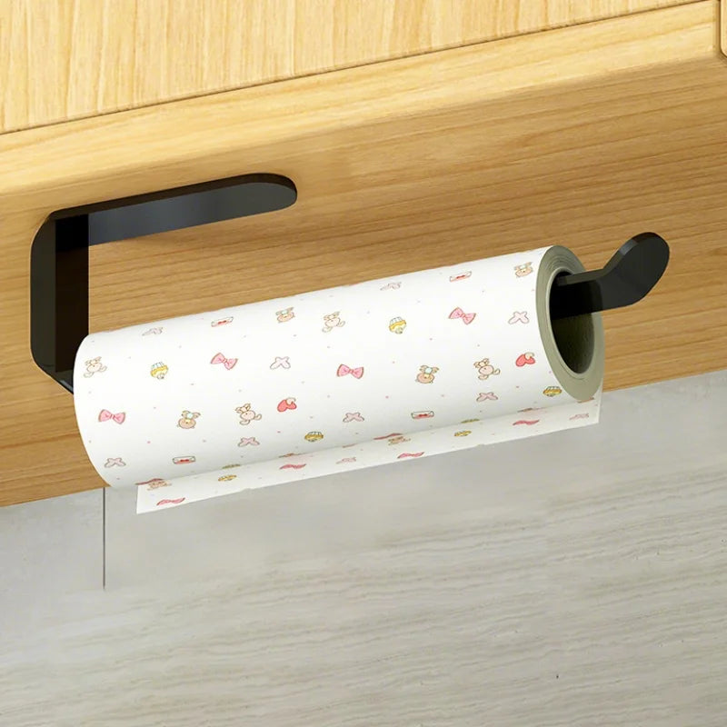 Space Saving Self Adhesive Wall Mounted Tissue Holder Kitchen Storage Organizer Dual Purpose Toilet Paper Hand Towels No Drill