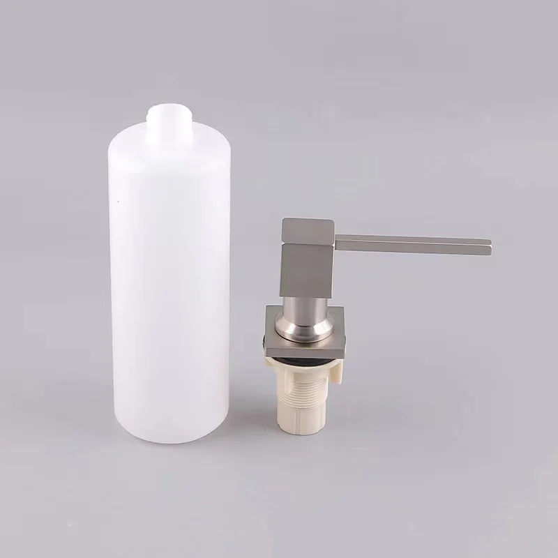 Black/Chrome Square Head Large Capacity Brass Soap Dispenser Kitchen Sink Dishwashing Detergent Hand Press Liquid Soap Dispenser