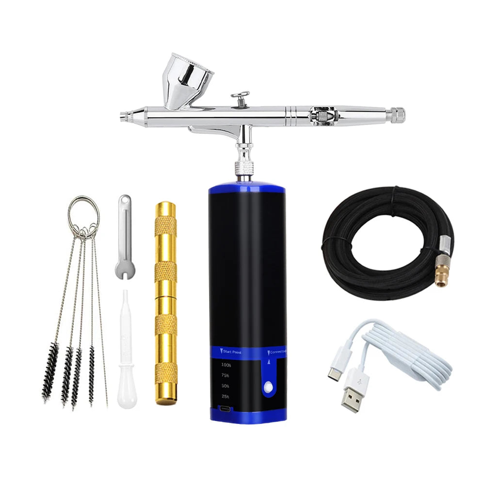 Noiseless Cordless Air Brush Compressor Kit Replace Battery Super Works Airbrush Spray Gun Barber Art Design Beauty Care Tool