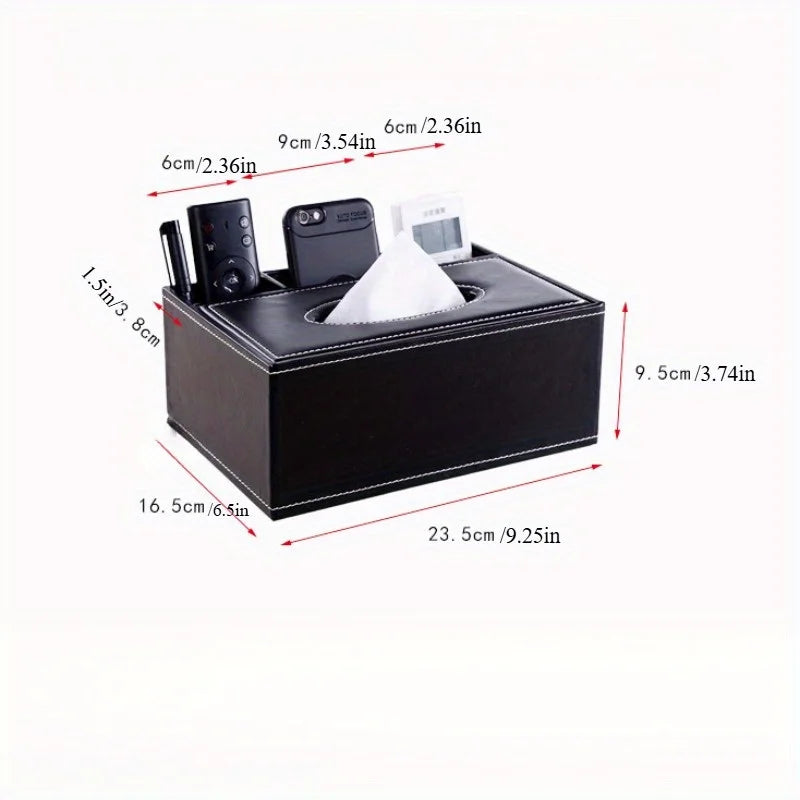 Elegant Faux Leather Tissue Box Cover with Remote Holder - Stylish Living Room Decor, Desktop Storage Organizer