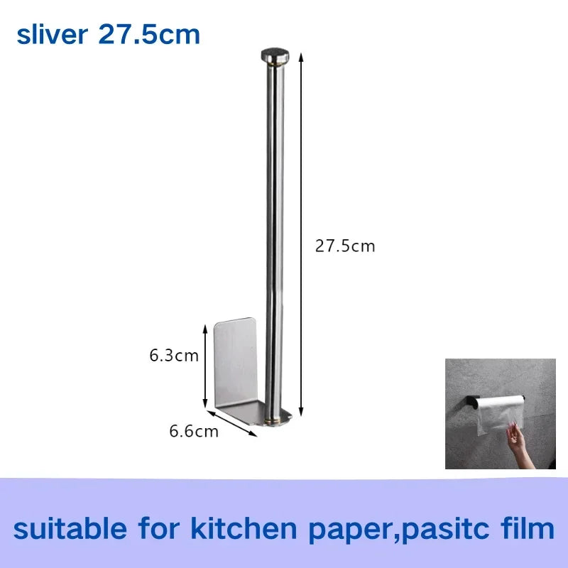 Stainless Steel Paper Towel Holder Self Adhesive Toilet Roll Paper Holder No Punching Kitchen Bathroom Lengthen Storage Rack