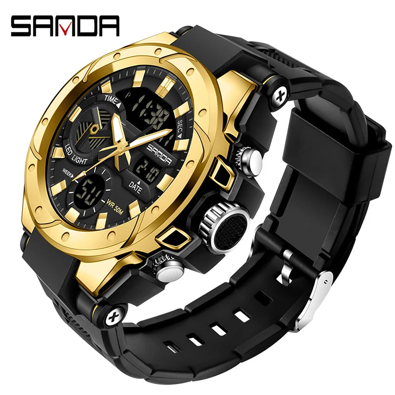 SANDA Brand Electronics Watch Men Sport Alarm Clock Waterproof Stopwatch Chronograph Men's Wristwatches Quartz Digital Watches