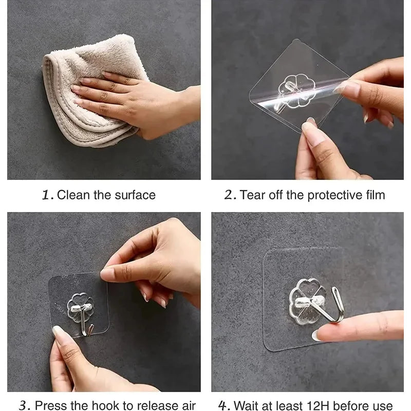 5/10/20/40pcs Transparent Seamless Hook, Strong Adhesive Hook, Bathroom Living Room Wall Hanging Door, Self-Adhesive Hook