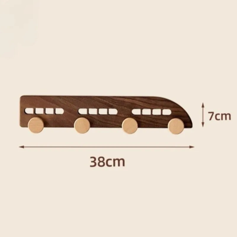 Walnut Wood Coat Racks Creative Locomotive Clothes Hook Retro Living Room Simple Wall Storage Hook Home Decoration Accessories