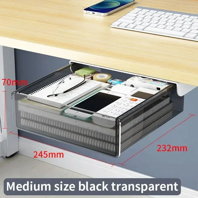 Hidden Under Desk Drawer Storage Office Organizer Desk Self Adhesive Drawers Plastic Undertable Accessories Storage Box Drawe