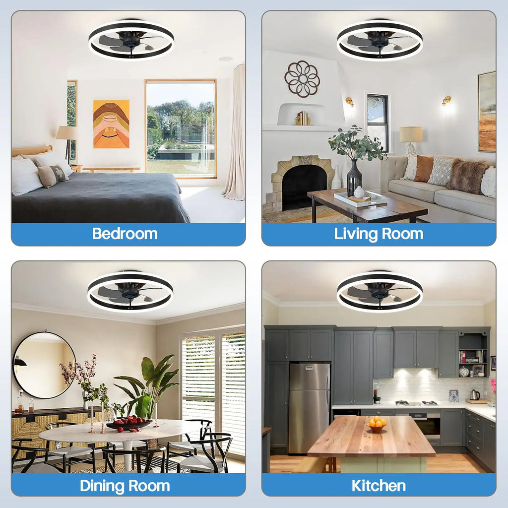 IRALAN Ceiling Fan With Light Remote Control Dimmable 6 Speeds Modern Low Profile LED Ceiling Fans Lamp For Living Room Bedroom