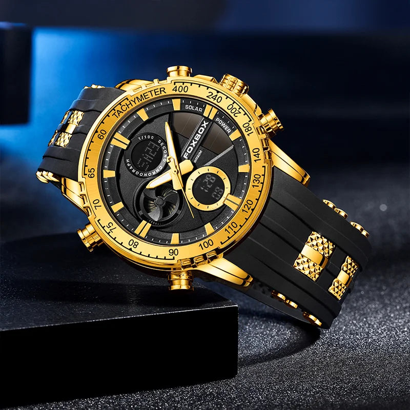 FOXBOX Men Luxury Watches Dual Display Watches Waterproof Mens Sport Wrist Watch Man Military Clock Male Stopwatch Reloj Hombre