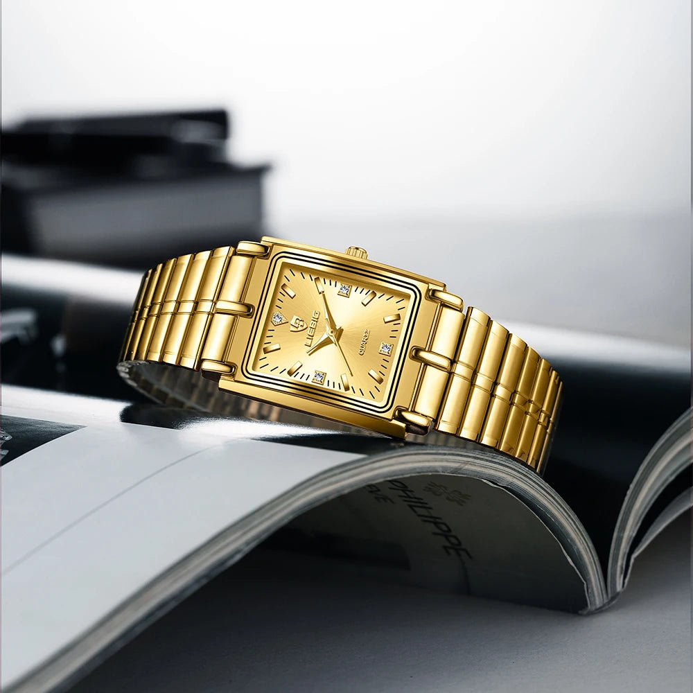 LIEBIG Luxury Quartz Watches Male Stainless Steel Bracelet Ladies Clock Fashion Golden Wristwatches Mens Women Relogio Masculino