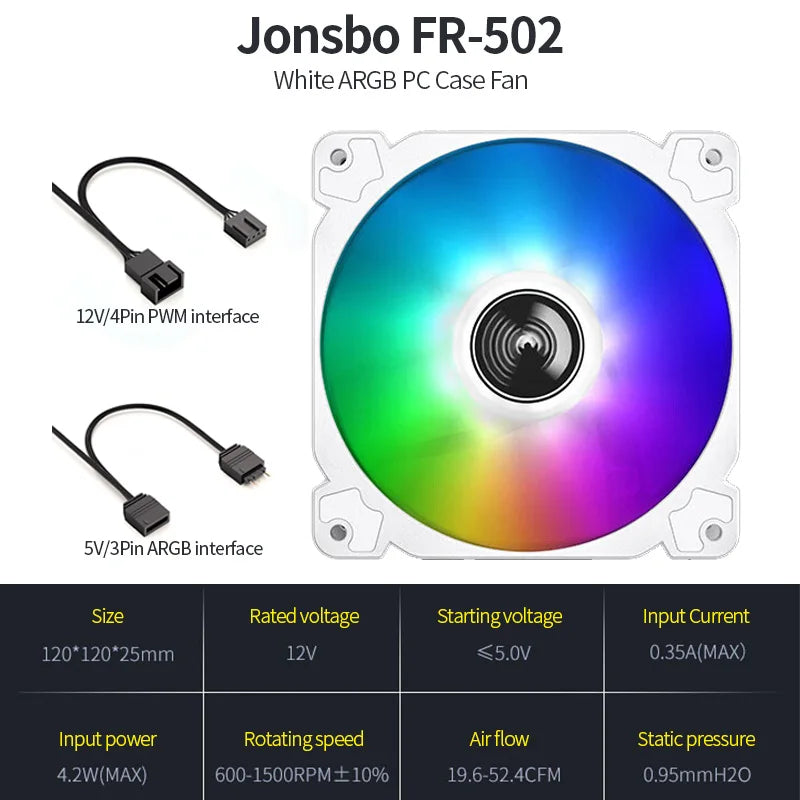JONSBO SL-120 ARGB Fan 120mm Cooler for PC Case Fan 5V 3PIN/4PIN PWM CPU Cooler PC Fan RGB Front Reverse Case Fan