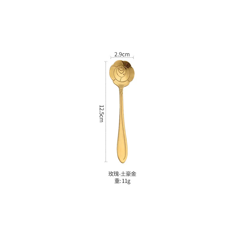1pcs Stainless Steel Cherry Rose Flower Gold Scoop Coffee Spoon Gifts Kitchen Dessert Tea Accessories Tableware Decoration