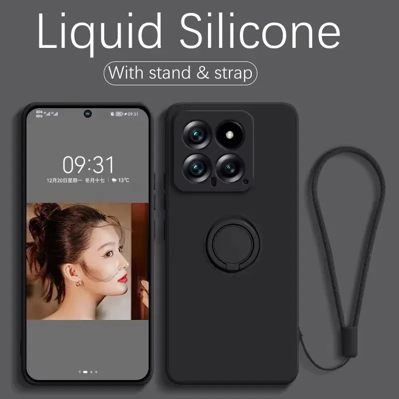 Luxury Liquid Silicone Magnetic Holder Stand Phone Case For XiaoMi 14T 15 Pro Redmi 13C 4G Note 13 14 15 Pro Plus 5G Back Cover