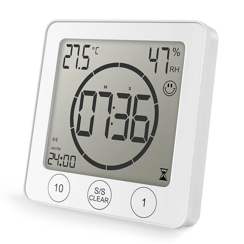 Waterproof Digital Bathroom Wall Clock Shower Timer For Water Spray LCD Digital Watch Temperature Humidity Clock For Shower Room