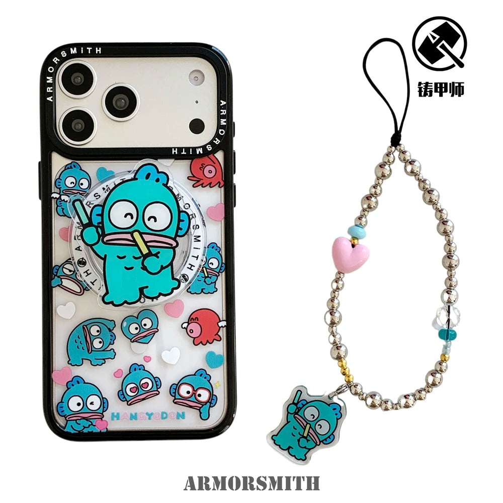 Sanrio Hangyodon Magnetic Holder Magsafe Wireless Charge Cute Cartoon Phone Case For iPhone 17 16 15 14 13 12 11 Pro Max Cover