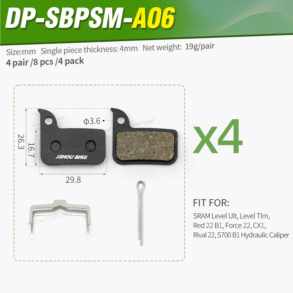 JSHOUBIKE Semi-metal Bicycle brake pads for SRAM Level ULT TLM Red 22 B1 Force 22 CX1 Rival 22 S700 B1 RED ETAP Caliper Sport EX