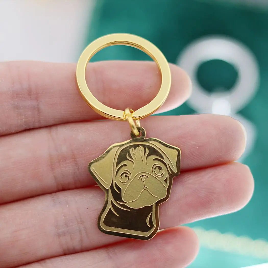 Stainless Steel Charms French Bulldog Dog Men's Trendy Punk Keychain for Women Men Jewelry Kids Gifts Key Bag Deco Accessories