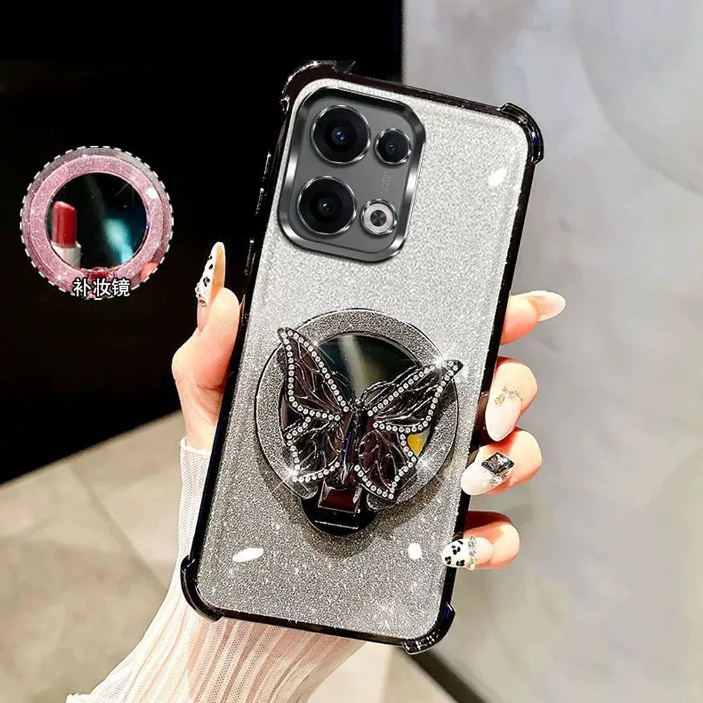 Glitter Mirror Butterfly Bracket Magnetic Holder Case for vivo V50 Lite vivoV50 V60 V40 V30 Lite V30 Pro Shockproof Clear Cover