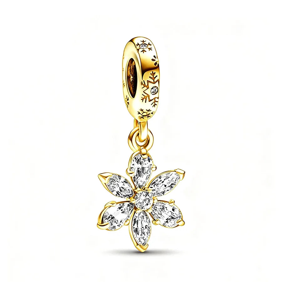 Gold Plated CZ Charms Fit Original Bracelet 925 Sterling Silver Core Heart Star Flower Dangle Beads Luxury DIY Jewelry Gift