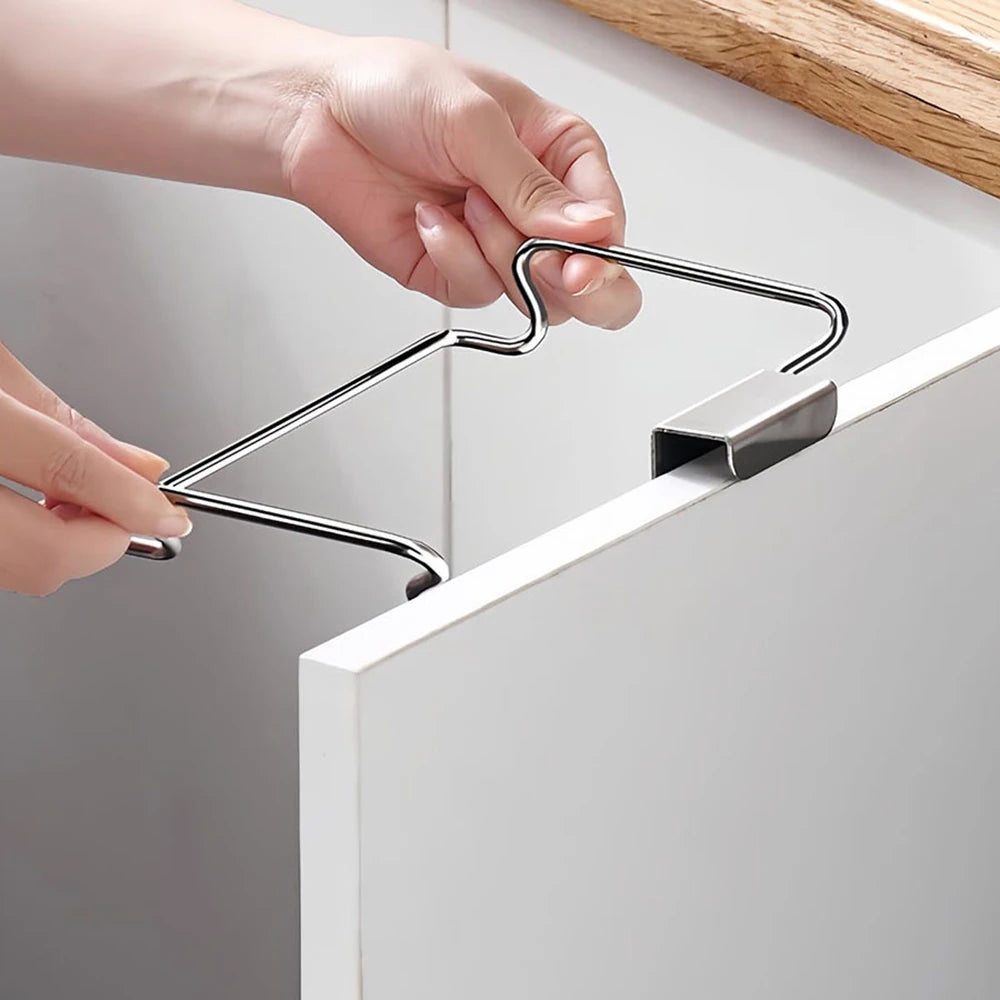 Stainless Steel Kitchen Garbage Bag Holder Hanging Cabinet Door Trash Rack Space-Saving Kitchen Gadget