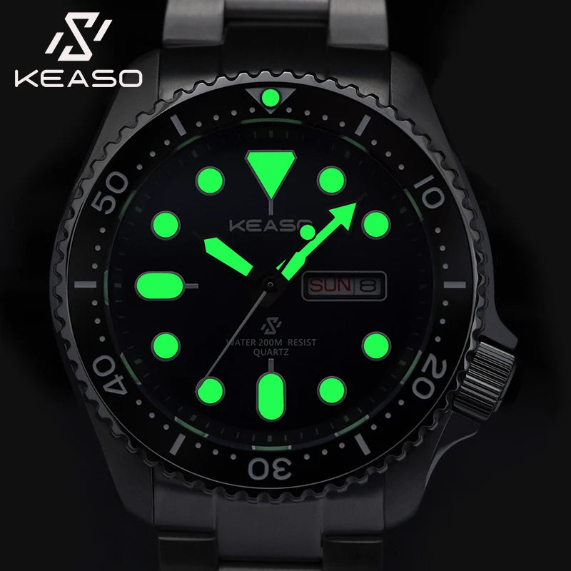 KEASO Fashion Mens Quartz Watch Sapphire Crystal Mirror MIYOTA 2105 Quartz Movement Luminous 316L Steel Original Mens Watch