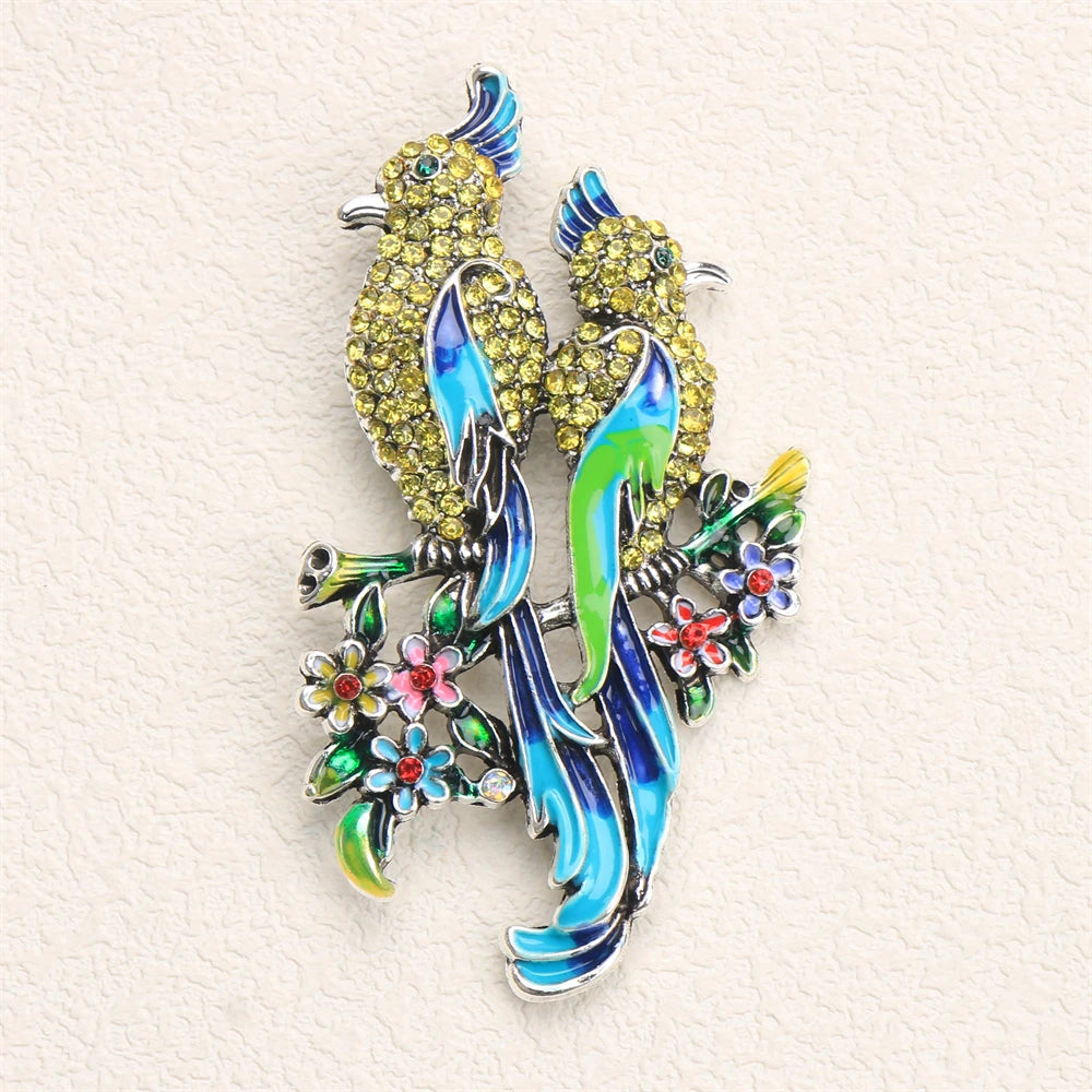 Women New Trendy Brooch Extra-Large Rhinestone Peacock Animal Bird Dog Conch Enamel Pin Jacket Jewelry Accessory