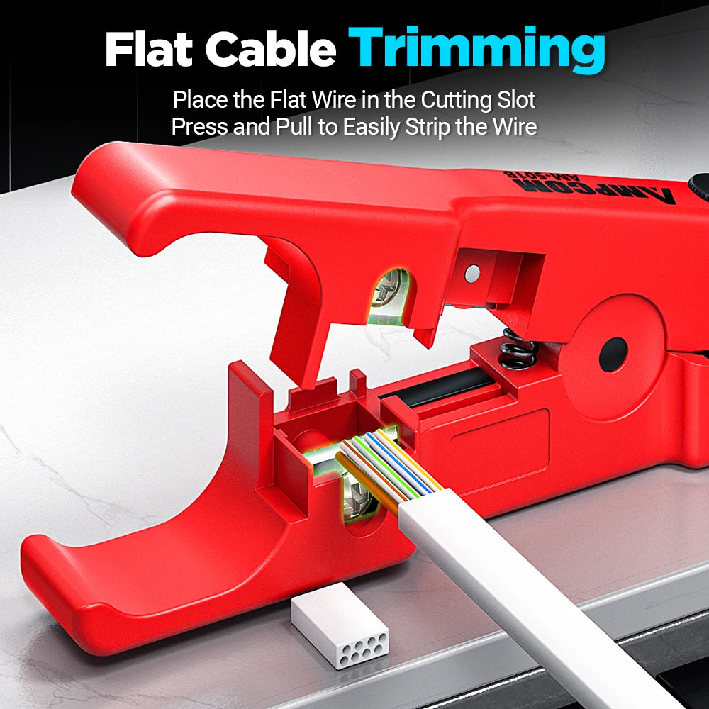 AMPCOM Wire Stripper Ethernet Cable Cutter Round Cable Cutting Tool Lan Cable Stripping Tool for CAT7 CAT6 CAT5E CAT5 Round Wire