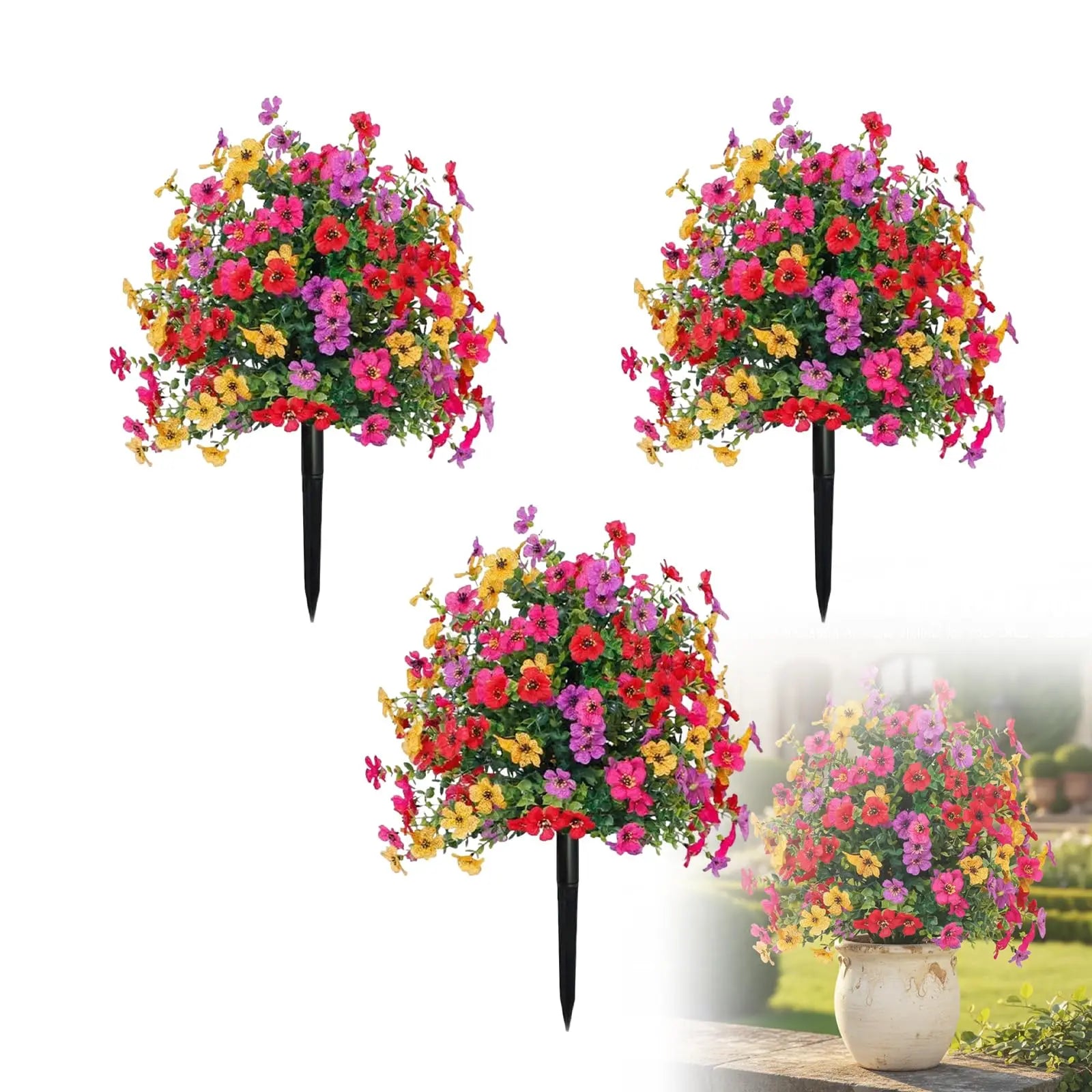Artificial Petunias with Ground Stake Outdoor Faux Flowers for Garden, Yard, Planter and Porch for Indoor Outdoor Home Decor