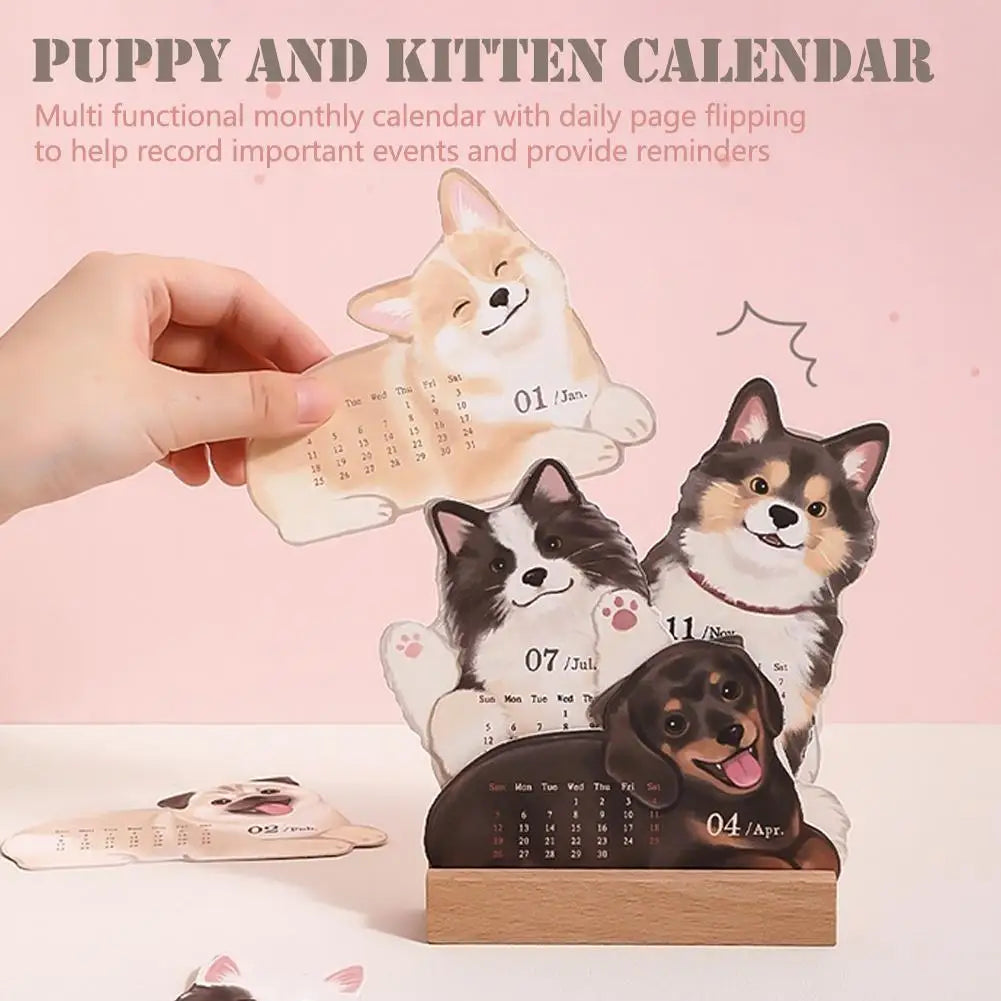 2026 Cute Cat Dog Desk Calendar Mini Desktop Calendar Notes Repeated Writing and Wiping Multi Functional Desktop Decoration ﻿