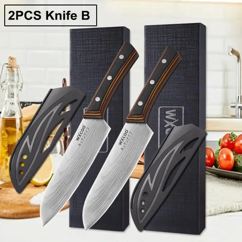WXCOO 1PCS 7inch Japanese Knife Professional Kitchen Chef Knife for Cooking Kitchen Stainless Steel Santoku Knives Wood Handle