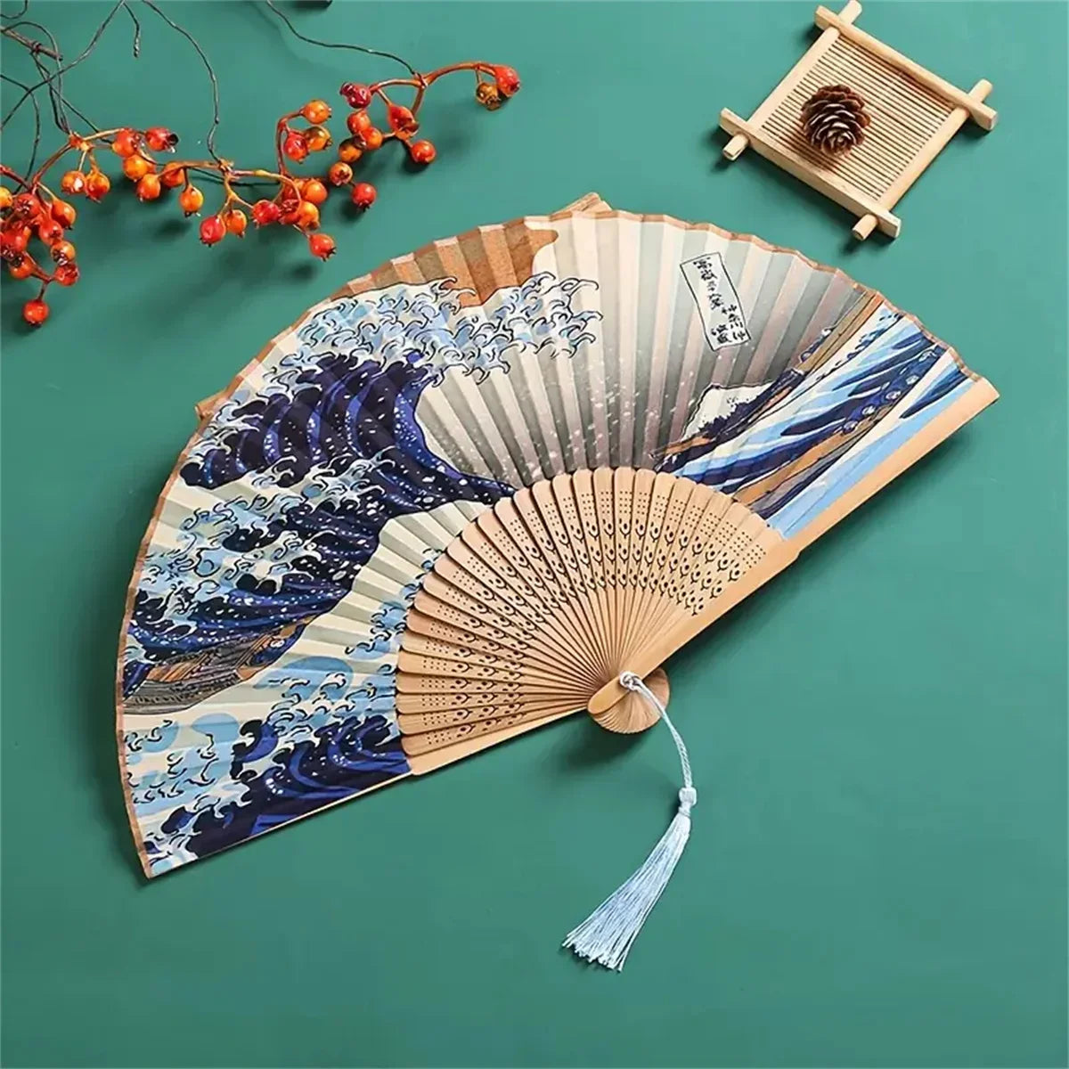 1pc, Folding Fan Handmade Decorative Kanagawa Wave Foldable Fan Handheld Vintage Hand Fans For Women Portable Folding F