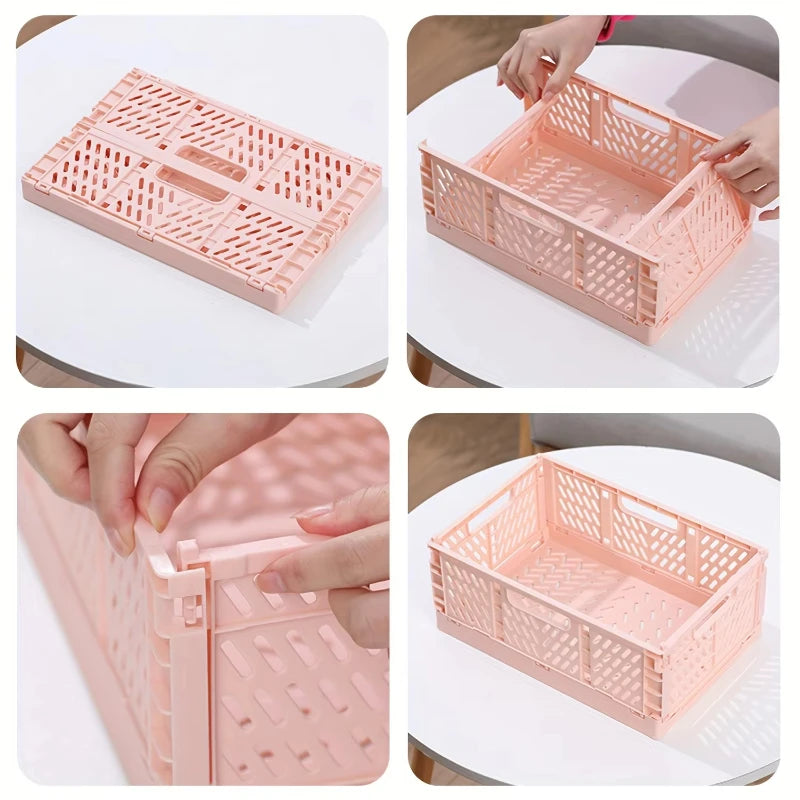 New Arrival Foldable plastic storage basket, desktop stackable storage basket, snack storage box, living room storage box