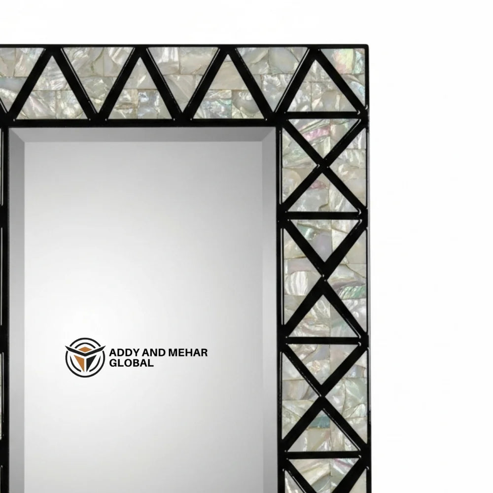 Luxury Square Art Deco Handmade Eco-Friendly MDF Wall Mirror with Black Geometric Frame and Decorative Inlay for Wedding