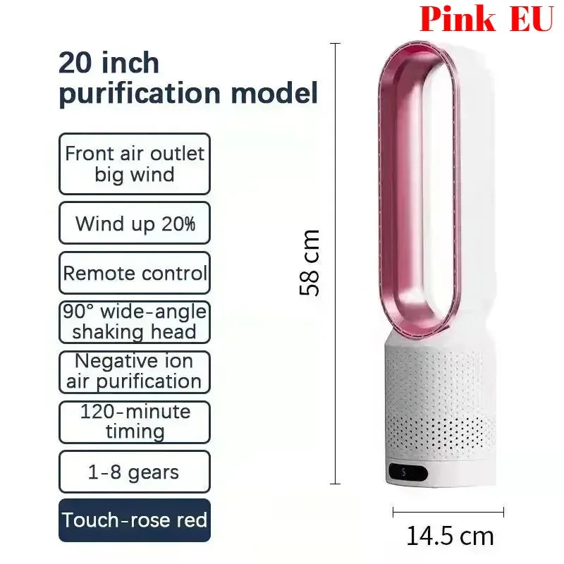 Smart Bladeless Tower Fan 8 Speed Settings Intelligent Timer 90° Oscillating Remote Control Quiet Air Circulator for Home Office