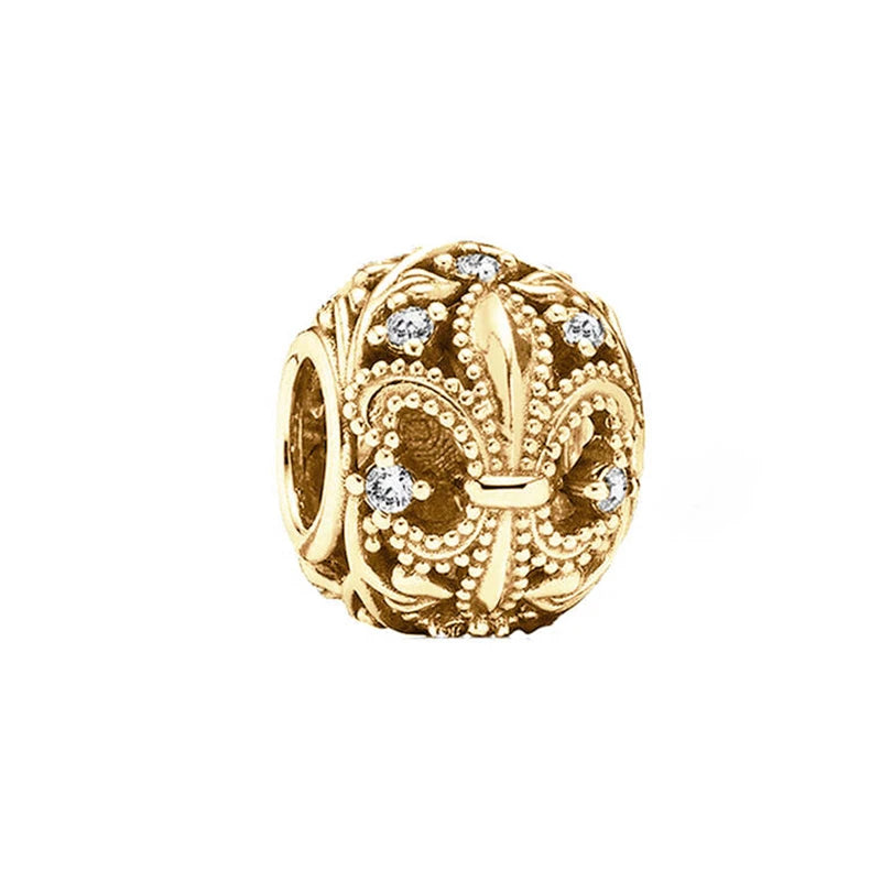 Gold Plated CZ Charms Fit Original Bracelet 925 Sterling Silver Core Heart Star Flower Dangle Beads Luxury DIY Jewelry Gift