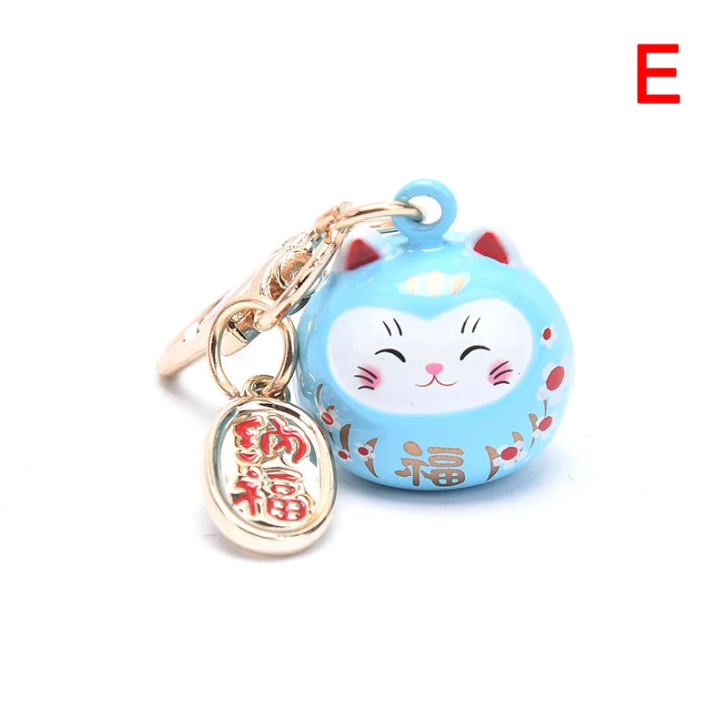 New Japanese Cute Lucky Cat Bell KeyChains Car Bag Decor Water Sound Bell Pendant Charm Keys Couple Gifts Keyring Pray Keyfob