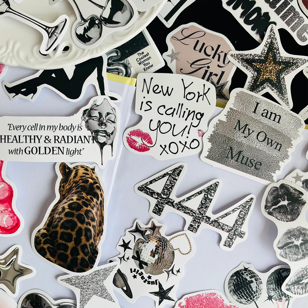 50/100Pcs Silver Lucky Girl Stickers Waterproof Cartoon Gift Decoration Scrapbook Laptop Luggage Water Cup Phone Case DIY Decal