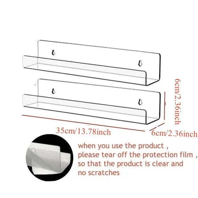 2pcs Acrylic Vinyl Record Display Stand Wall Mounted Book Floating Shelf Makeup Perfume Nail Polish Holder Storage Organizer