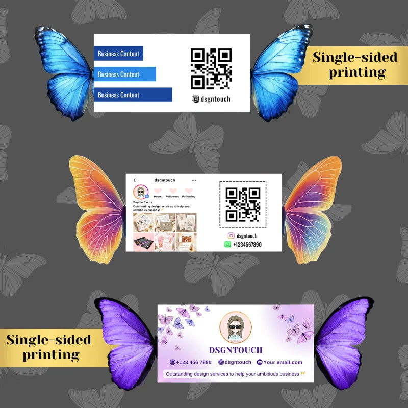 DSGNTOUCH Butterfly Business Cards Custom Die Cut Minimum Quantity 200 PCS Pre Scored Fold Paper Custom Shape Free Design