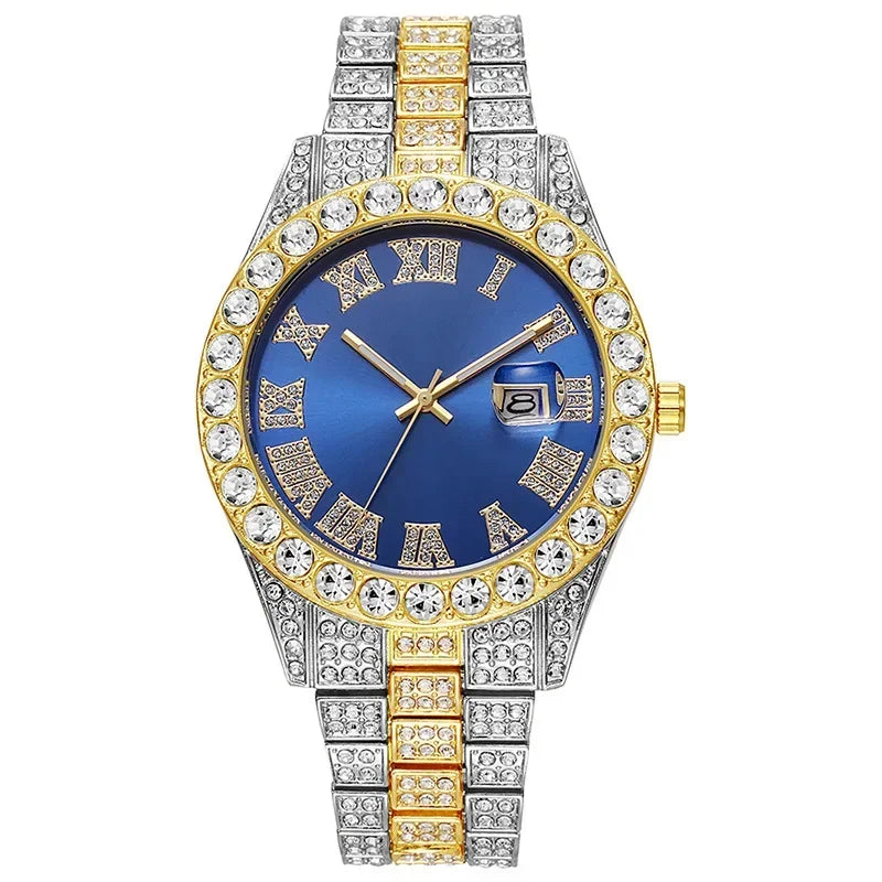 Stainless Steel Men's Watch Full Diamond Gold Quartz Watch Personality Hip-hop Feng Shui Ghost Roman Diamond Inlaid Men's Watch