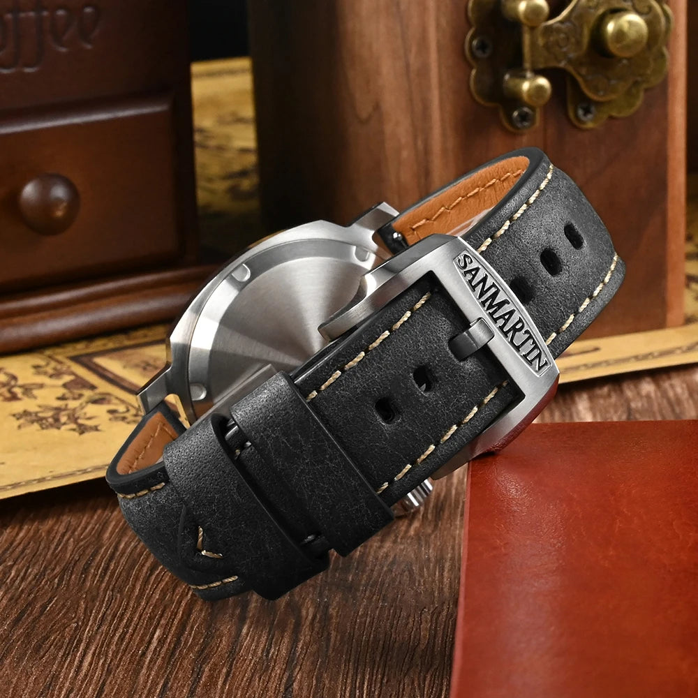 San Martin Men Watch 40mm YN55 Gradient Brown Dial Vintage Simple Automatic Mechanical 10 Bar BGW-9 Quick Release Leather Strap