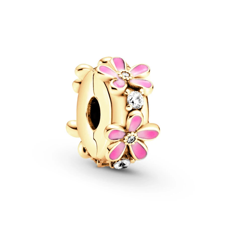Gold Plated CZ Charms Fit Original Bracelet 925 Sterling Silver Core Heart Star Flower Dangle Beads Luxury DIY Jewelry Gift