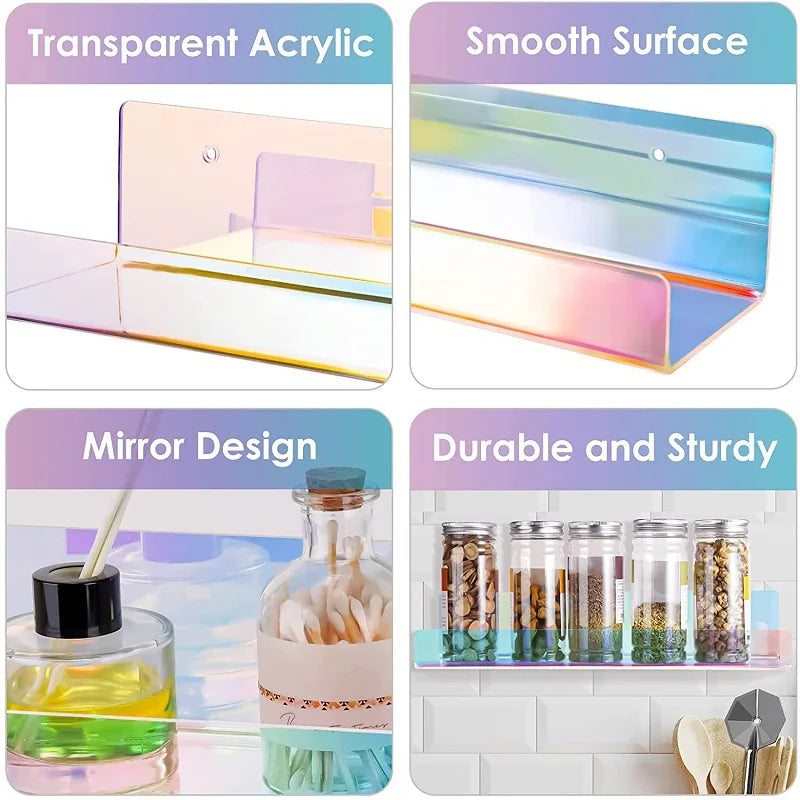 2pcs Acrylic Vinyl Record Display Stand Wall Mounted Book Floating Shelf Makeup Perfume Nail Polish Holder Storage Organizer