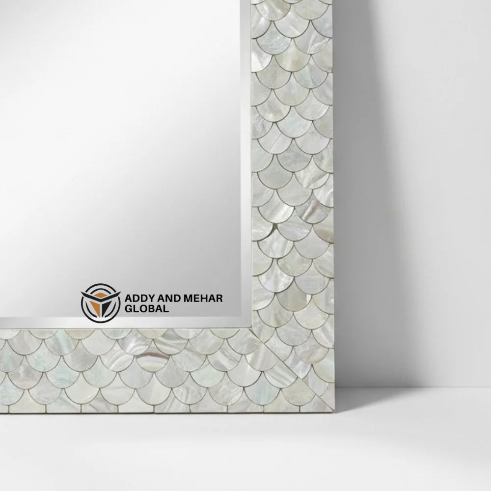 Handmade Art Deco Wedding Eco-Friendly MDF Inlay Square 5.0mm Thick Framed Wall Mirror Luxury Shell Mosaic Decorative Home Hotel