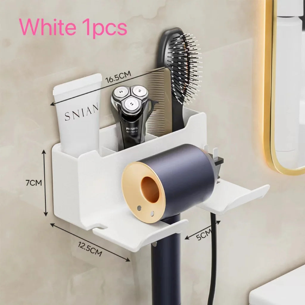 1pc Multi-Functional Wall Mounted Hair Dryer Holder, Bathroom Hair Tool Organizer Storage Rack for Home & Hotel Use