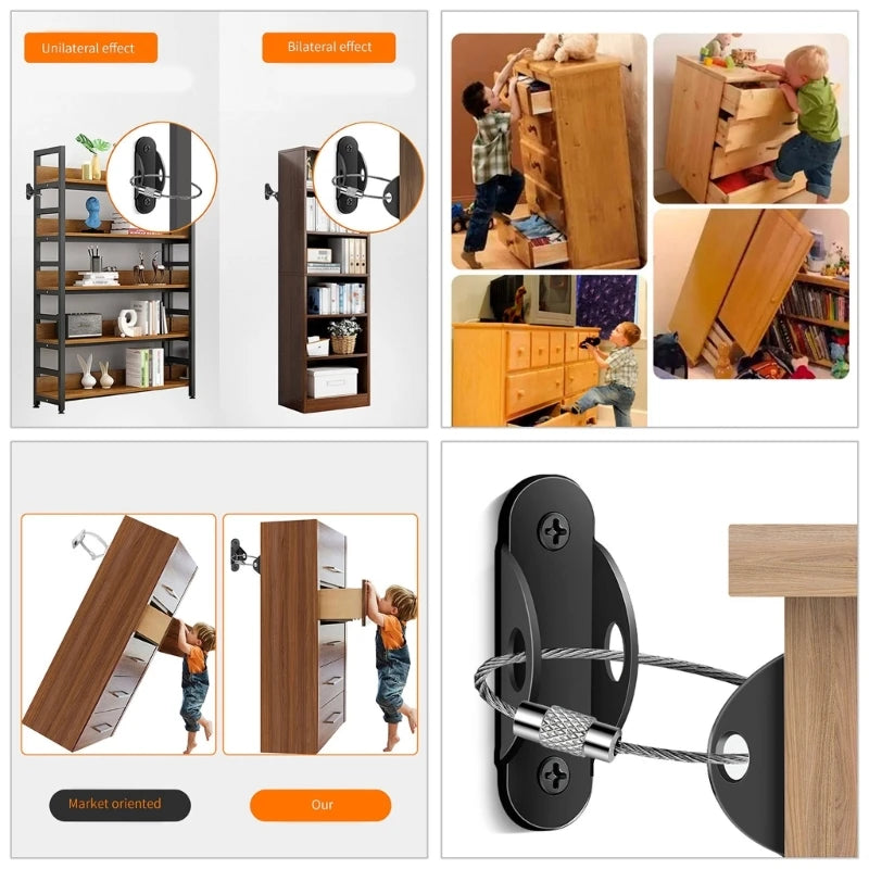 11UC 2pcs/set Straps for Furniture Dresser Wall Safety Anchors Furniture Safety Straps Wall Straps Simple Installs