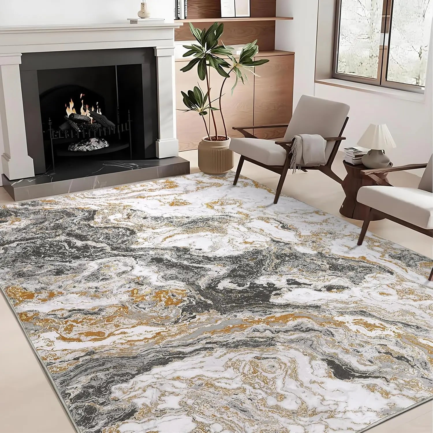 Washable Area Rug for Living Room,160x230cm,Non-Slip Low Pile Carpet,Soft Foldable Modern Rug with Reinforced Edges for Bedroom