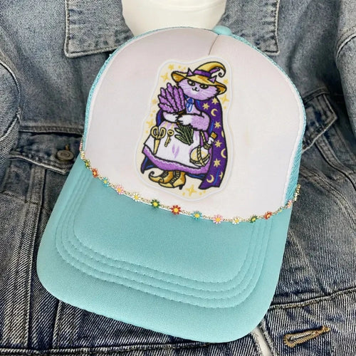 1PC Lavender Witch Cat Embroidered Patch Magic Funny Cartoon DIY Gift Sew Iron On Patches For Clothes Cap Bag Jacket Trucker Hat
